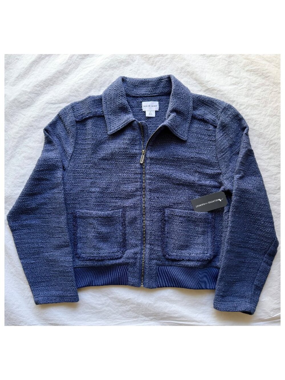 MELROSE AND MARKET NWT TEXTURED COTTON BLEND INDIGO BOMBER JACKET. SIZE M - Picture 6 of 9